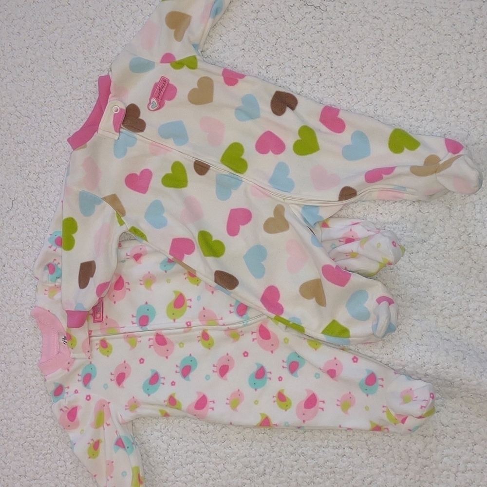 2 Pair Fleece Footed Pajamas Size 3M
